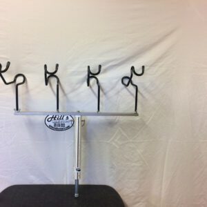 A table with four hooks on it