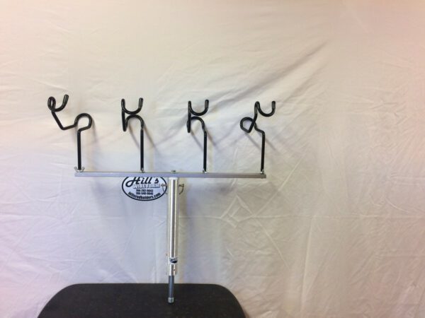 A table with four hooks on it