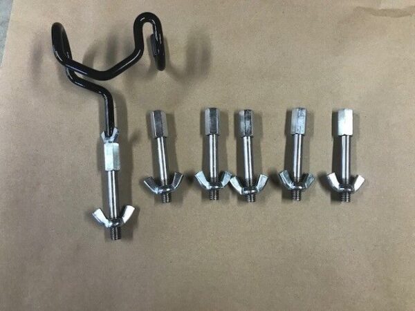 A set of six different sized metal clamps.