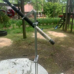 A metal pole with an antenna attached to it.