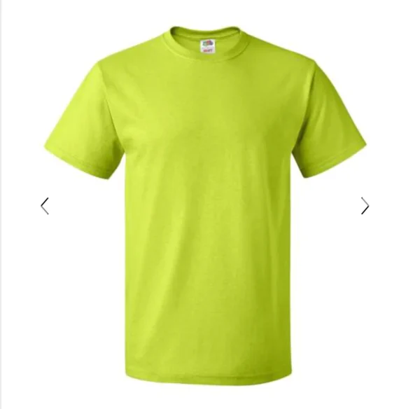 A neon yellow t-shirt is shown on a white background.