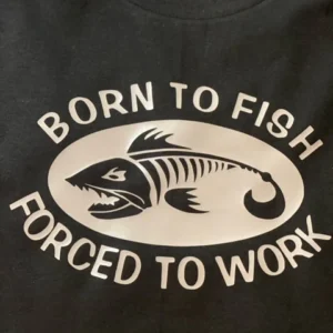 A black shirt with an image of a fish on it.